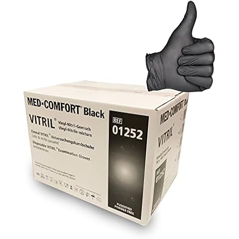 Med-Comfort 1000 Vitril black Vitrilhandschuhe Einmalhandschuhe Einweghandschuhe Untersuchungshandschuhe Vinyl-Nitril-Mischung puderfrei schwarz Handschuhe beidhändig Cover