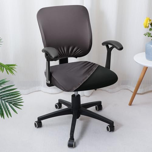 Image of HOKIPO Office Chair Cover for Task Chair - 140 GSM Stretchable Fabric - Anti-Slip & Washable - Fits Small Office Chairs Without Headrest, Graphite Grey (AR-6203-DGRY)
