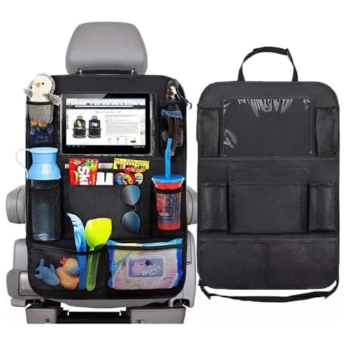 Organizador para Banco Traseiro de Carro com Porta Tablet Transparente, Múltiplos Compartimentos, Resistente à Água, Preto, 61x41.5cm, Ideal para Viagens com Crianças e Bebê