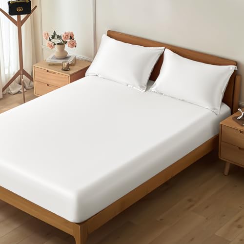 VACVELT 3-Piece Ivory White Fitted Sheet Queen & Pillowcases 15-Inch Deep