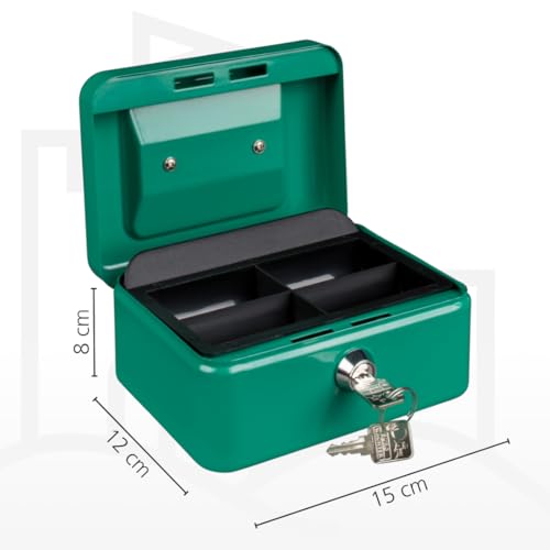 Burg-Wächter Geldkassette abschließbar mit Schlüssel und Hartgeldeinsatz, Klein, Stahlblech, Money 5015, Türkis-Grün