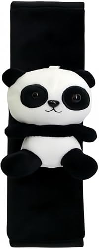 LANCI Big Eyes Panda Car Seat Belt Cover, Plush Neck Cushion Protector, Black and White, Cute Animal Design, 23x8x25 cm
