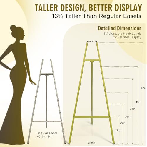 57\" Champagne Olive Gold Easel Stand for Wedding Signs – Quick Assembly Heavy Duty Metal Display Easel with Adjustable Chain, Floor Easel for Welcome Sign, Art & Photo Display