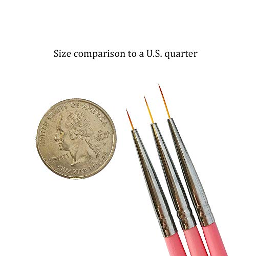 Winstonia Super Fine Nail Art Brush Set For Thin Lines, Tiny Details, Fine Drawing, Delicate Coloring. 3 Pcs Brushes Kit - Berry Wine #TOP2