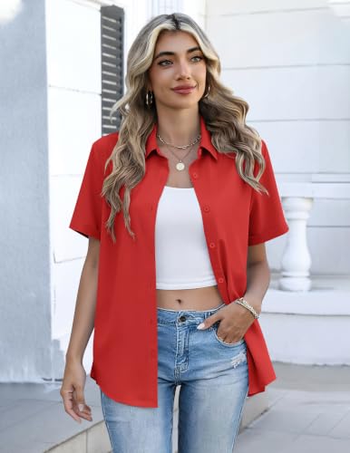 Image of Zeagoo Button Down Shirts for Women Short Sleeve Collared Tops Dressy Casual V Neck Blouses