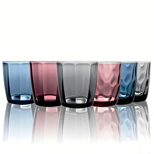 LOITTAINUE Lot de 6 verres colorés - 300 ml - Verres à eau colorés avec motifs - Verres à jus de fruits - Verres de cuisine pour eau, boisson, jus, fête, jardin - Passe au lave-vaisselle
