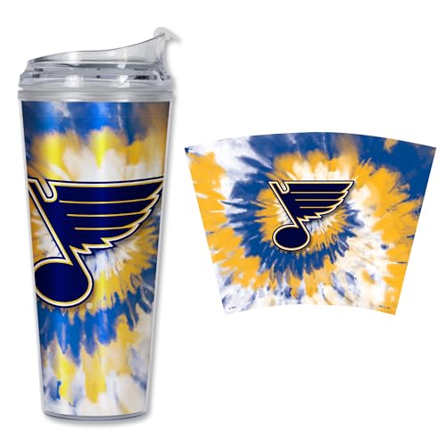 Image of Rico Industries NHL Hockey Team Color Tie Dye 24oz Metallic Acrylic Tumbler with Hinged Lid, Officially Licensed Double Wall Tumbler with Straw
