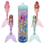 Barbie Color Reveal - Tesori del Mare, bambola sirena con effetto cambia colore, 6 accessori a sorpresa inclusi, ciondoli, pinna e spazzola per capelli, 3+ anni, JMW61