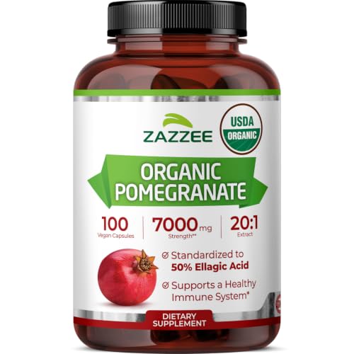 Zazzee USDA Organic Pomegranate 20:1 Extract 50% Ellagic Acid 100 Capsules