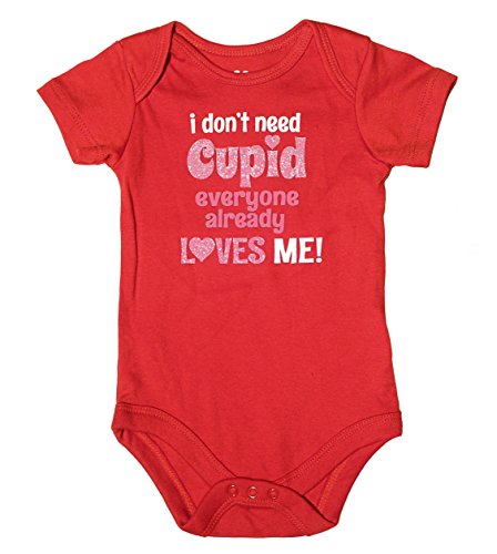 Topsville, Inc. Assorted Love & Heart Boys' & Girls' Valentine's Day Bodysuit Dress up Outfit (3-6 Months, Glitter - I Don't Need Cupid Everyone Already Loves ME!)