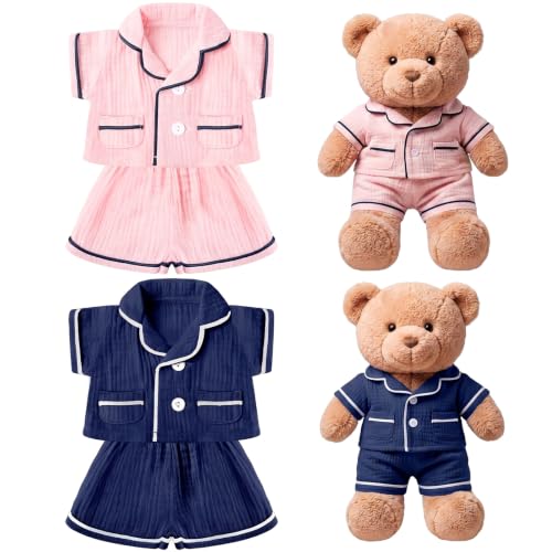 Hungdao 2 Sets Bear Clothes Pajamas Pink and Blue Bear Clothes Outfits Fits Most 14-18 Inch Cute Stuffed Animal Clothe Accessories Make Your Own Plush Animals