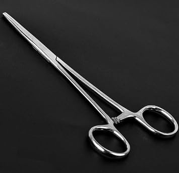 5.5 Inch Forceps Stainless Steel Clamp - Straight Edge Precision Tool for Veterinary, and Hobby Use - Ideal for Grasping Small Objects and Tissue Handling (1, Straight)