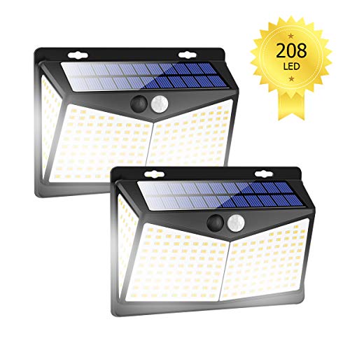 Preisvergleich Produktbild Solarleuchten für Außen mit Bewegungsmelder 208 LED Solarlampen Garten Solarleuchten 3 Modi Kabellos Wasserfest 1800mAh Solar Led 2 Stück
