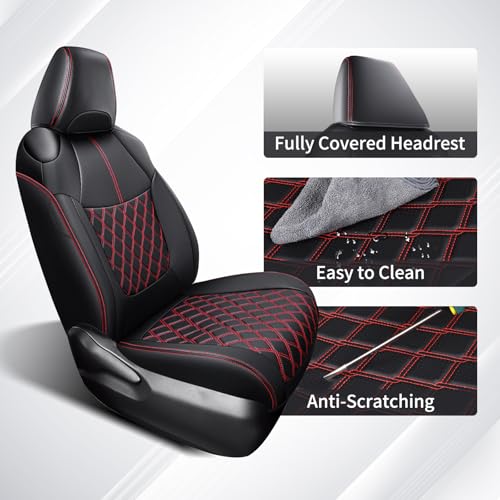 Image of Huidasource Custom Fit RAV4 Front Seat Covers, Waterproof Interior Car Seat Accessories Fit for 19-24 Toyota Rav4 XLE LE XLE Premium Limited(Not for Hybrid /Adventure /TRD Off-Road /Prime, Black&Red)