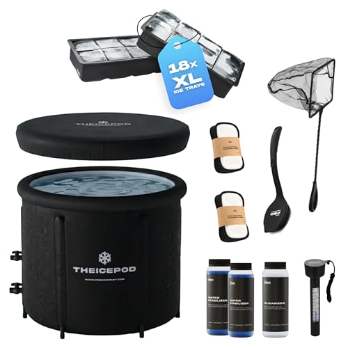 The Pod Company Pro Ice Pod Complete Care Bundle – 110-Gallon Cold Plunge Tub with 18 Ice Bricks, Water Maintenance Kit, Thermometer & Cleaning Tools – Chiller Compatible