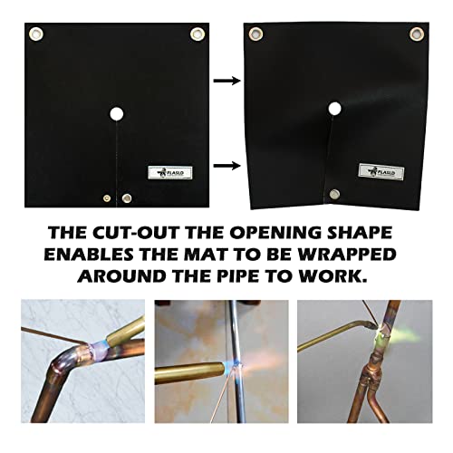 FLASLD Welding Blanket & Heat Shield Mat for Soldering Copper Pipe, 12''x12'' Flame Protector Pad Plumbing Hole Propane Torch (1 Pack)