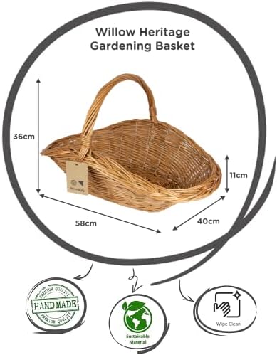 Traditional Heritage Trug Basket 58m - Willow Gardening Flower Basket for Plants Veg Foraging Basket - Garden Trug Basket Vegetable Trugs