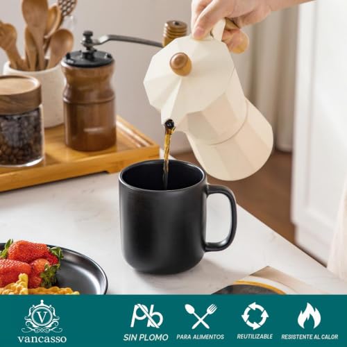 Miniatura 4 de Vancasso Playa - Tazas De Café Y Desayuno Con Asa De Gres - 6 X 480 Ml - Juego De 6 Tazas Para Té, Capuchino, Leche, Avena, Yogur - Apto Lavavajillas Y Microondas - Negro