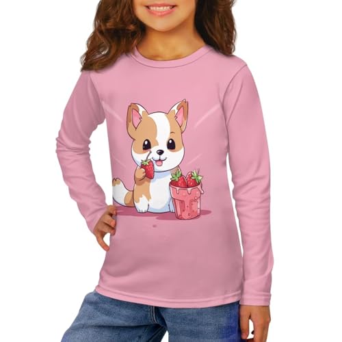 Image of Girls Long Sleeve Shirt with Cute Graphic Casual Pullover Tops 3-16Y