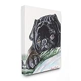 Stupell Industries Black Pug Dog Pet Animal Watercolor Painting Canvas Wall Art, 16 x 20,...