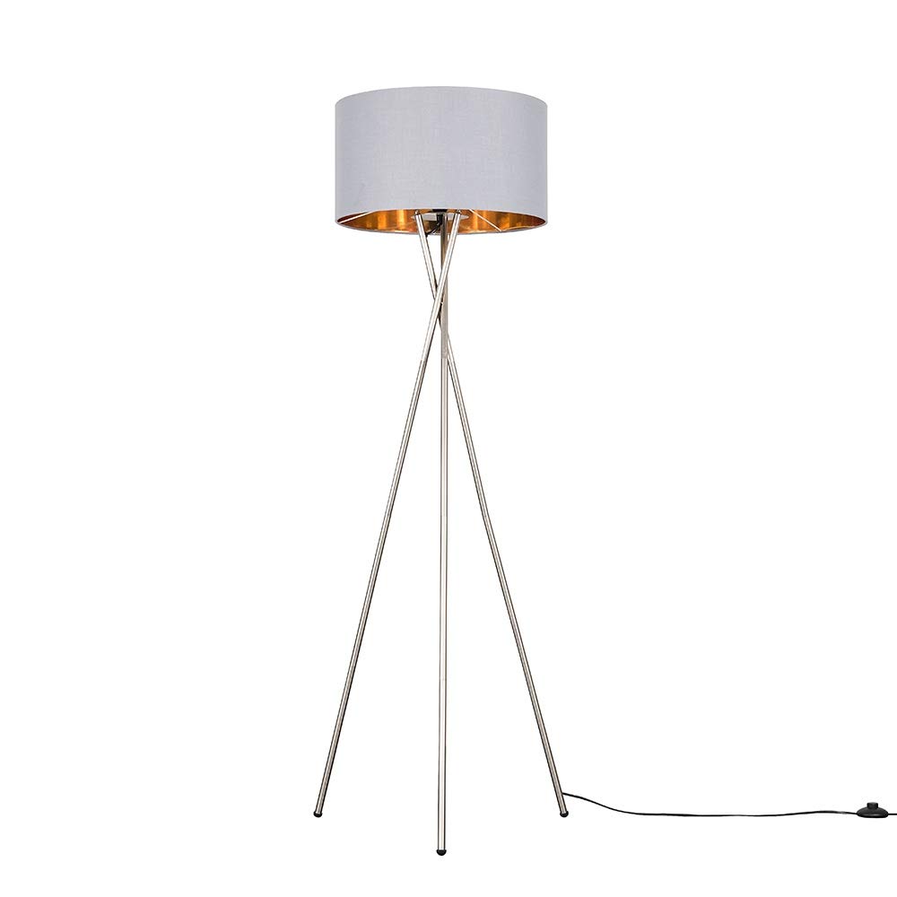 MiniSun | Modern Brushed Chrome Metal Tripod Floor Lamp with a Grey and Gold Shade | Floor Lamps & Torchieres, Home Décor, Improvement & Lifestyle Essential