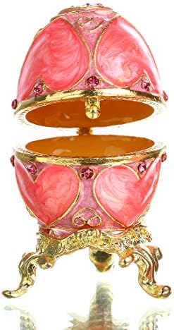 Faberge Egg Jewelry Box Hinged Collectible Rhinestones Jeweled Painted Enameled Decorative Trinket Holder Box(Pink)