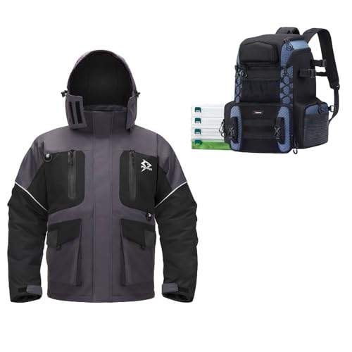 Piscifun BUNDLE Ice Fishing Jacket,Black&Grey, L Fishing Tackle Backpack