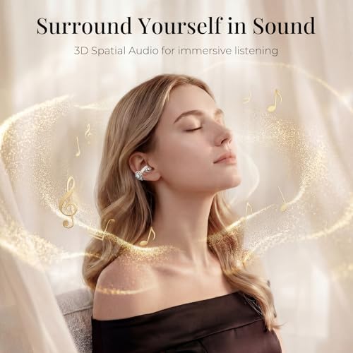 Image of TCL CrystalClip Open Ear Clip-On Earbuds with Crystals by Swarovski, Jewelry-Inspired Open Ear Wireless Earbuds for Women, Ultra-Light 5.5g, 3D Spatial Sound, Clear Calls, 36H Playtime, Lunar White