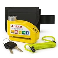 Candado Moto Disco con Alarma 110dB. Pinza Freno Disco 6mm Universal Impermeable. Antirrobo Freno Moto para Scooter, Bicicleta, con Cable Recordatorio Bolsa y 2 Llaves, Cepo Bloqueo Moto - Amarillo