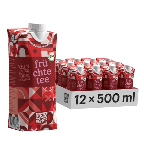 Ocha Ocha - 12er Pack Bio Früchtetee - Ungesüßter Eistee - für Kinder geeignet - zuckerfrei & kalorienarm (12x500ml) Cover