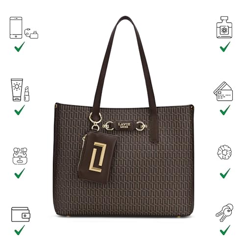 Image of Lavie Luxe Women's Monogram Chloe 3 Compartment Tote Handbag | Tote Bag For Work | Ladies Purse | Stylish Shoulder Bag | Gift For Women
