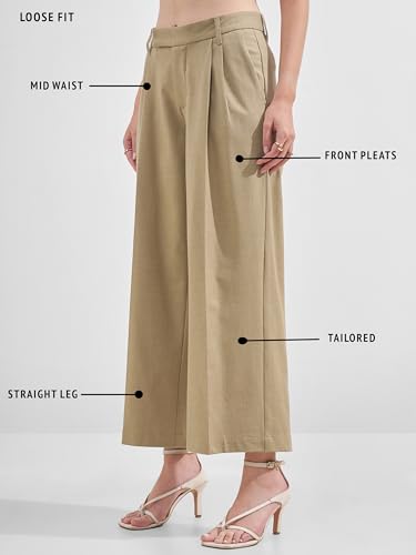 Image of Tokyo Talkies Wide Leg Relaxed fit Korean Pants |Ultra Soft|High Rise Pleated Trousers |Workwear|Formal All Day wear