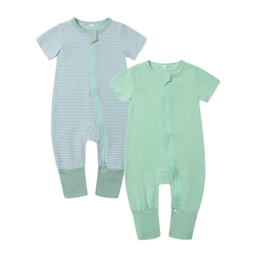 Image of BeiVSlley Baby Boy Girl's 2 Pack Summer Short Sleeve Rompers Infant Cotton Coveralls Toddler Zip front Outfits Clothes