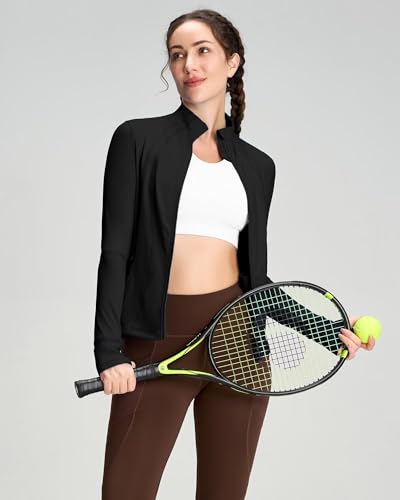 Queenie Ke Women's Slim Fit Running Jackets - Long Sleeves Athletic Workout Gym Tops with Back Mesh Vent & Thumb Holes (Black, Medium) - Image 6