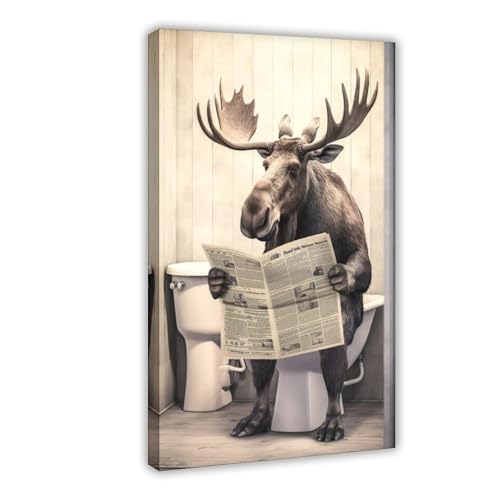 Toile orignal lisant un journal tableau d'art moderne pour WC 40x60cm
