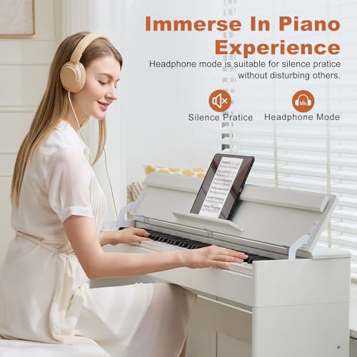MUSTAR 88-Key Digital Piano with Weighted Keys & Pedals - White - Image 4