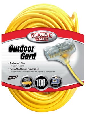 Southwire 04189 100-Ft. 12/3 SJTW-A Yellow 3-Outlet Extension Cord - Quantity 1