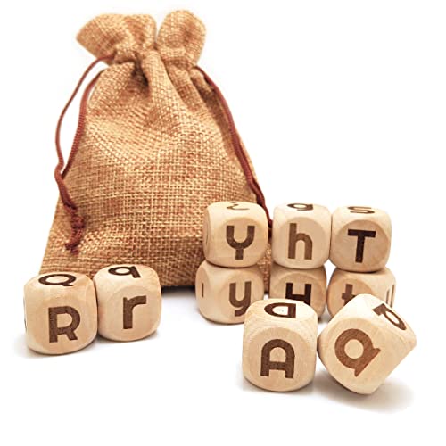 Hometu 10 Pcs/Set 20MM Creative Wooden English Letter Dice Set, Including 26 Capital & 26 Lowercase Letters Engraved On Different Dices