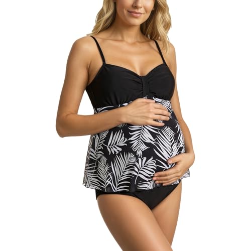HTNEDNST Traje de baño de maternidad de dos piezas para embarazadas de cintura alta push up elegante ropa de maternidad tallas grandes bikini de maternidad bikini de verano, A09 negro., S