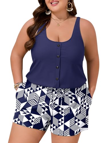 Image of Summer Mae Plus Size Swim Romper One Piece Swimsuit Women Blouson Bathing Suit with Pockets 2026 Modest Swimwear