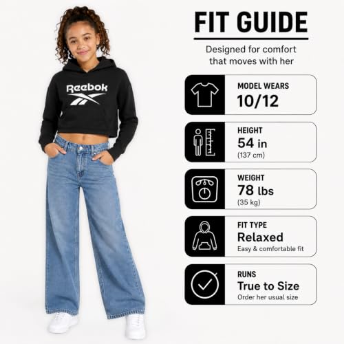 Reebok Girls Midweight Fleece Pullover Hoodie with Lined Hood for School - image 6
