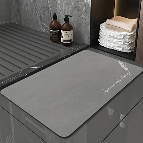 Zuzcher Tapis de Bain Antidérapant Absorbant Tapis Salle de Bain Diatomite Microfibre Tapis de Bain Doux Séchage Rapide Gris 40×60cm Gris Plumes Cover