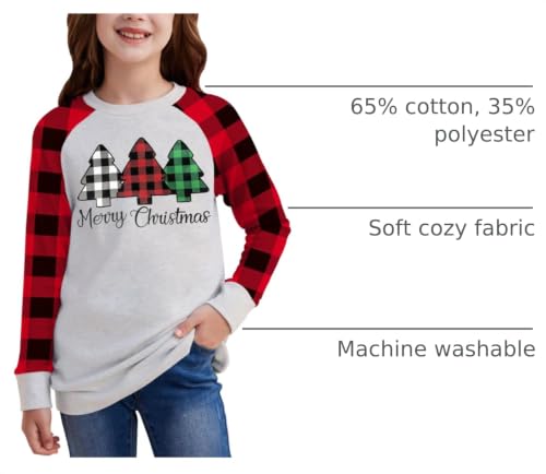 Image of BesserBay Girl's Christmas Buffalo Plaid Raglan Top Funny Holiday Graphic Shirt 4-14 Years