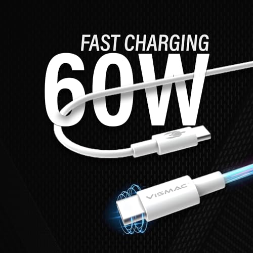 Image of Vismac Type C to Type C Cable, 60W Fast Charging Support,1M Durable PVC Build, High-Speed Data Transfer & Safe Power Delivery for All USB-C Devices (White)