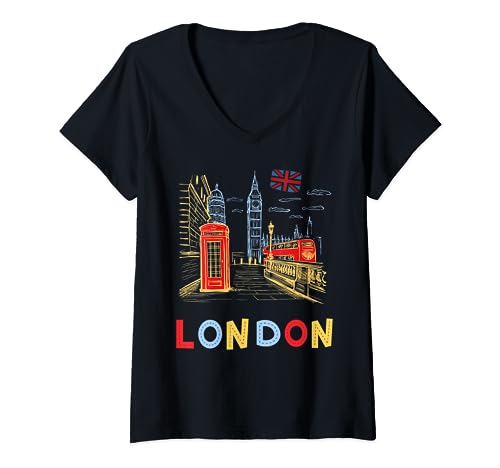 Idea de recuerdos de Londres para niños y recuerdos británicos ingleses Camiseta Cuello V