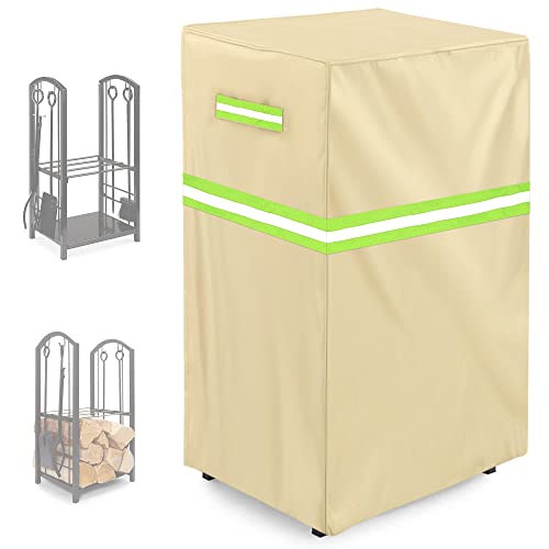 Firewood Rack Cover -17"L × 13"W × 30"H 420D Oxford Fabric Waterproof, 2-Tier Outdoor Firewood Holder Cover, Khaki Cover Only #TOP30
