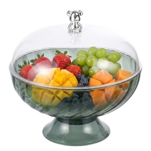 Punorric Fruit Bowl with Lid Clear Fruit Basket with Removable Drain Tray for Kitchen Large Capacity Round Decorative Bowl for Party Wedding Displaying Vegetable Dessert(Green Base)