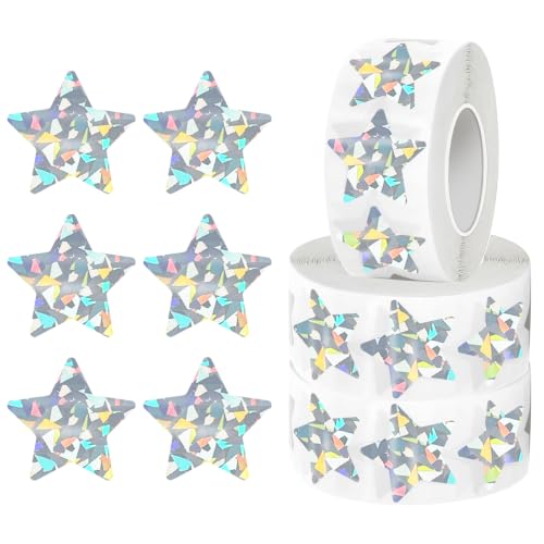1500 PCS Holographic Silver Star Stickers, 1 inch Self Adhesive Metallic Glitter Foil Stickers Sparkly Star Sticker Reward Behavior Chart Labels for Students Teachers Supplies