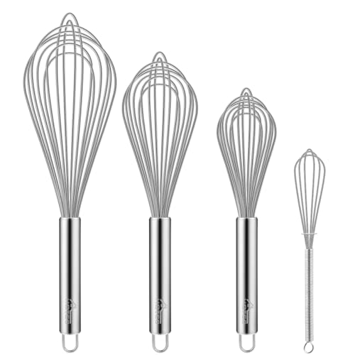 Hotec 4 Pieces Stainless Steel Whisks Set Wire Whisk Balloon Whisk Egg Beater Kitchen Utensils For Stirring cover