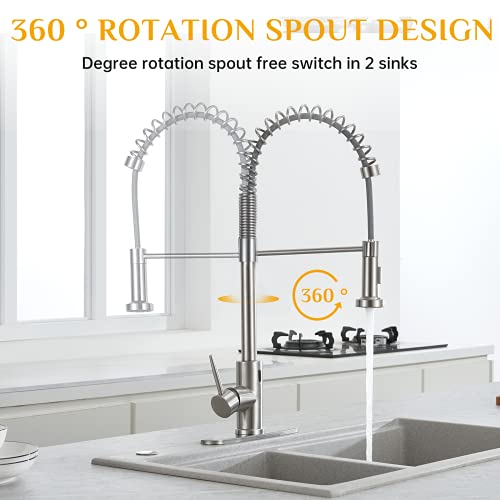 Charmingwater Touchless Kitchen Faucet With Pull Down Sprayer, Motion Sensor Single Handle Spring Faucet With Deck Plate, Brushed Nickel #TOP3
